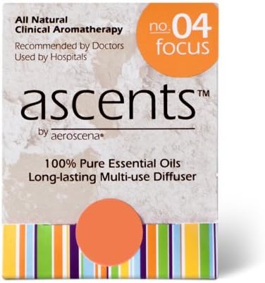 Ascents Focus No. 04 Personal Aromatherapy Inhaler for Enhanced Concentration and Attention: 100% Natural Essential Oils of Peppermint, Rosemary, Frankincense, Bergamot; Discreet, Portable