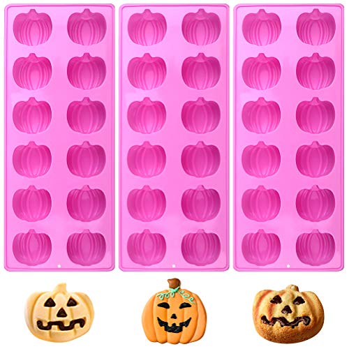 3D Mini Pumpkin Silicone Candy Molds Set of 3, 12 Cavity Halloween Pumpkins Chocolate Mold Ice Cube Tray for Making Halloween Candy, Muffins, Chocolates, Cake Decoration
