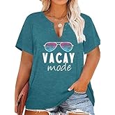 Plus Size Hawaiian Shirts for Women V Neck Funny Vacay Graphic Tees Casual Summer Vacation Short Sleeve Tshirt