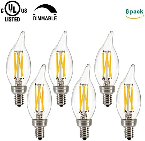 Grozon LED Chandelier Bulb, 3.5W Dimmable (40W Equivalent), E12 Base Edison LED Bulb, 2700K, UL Listed, Flame Tip, 6 Pack