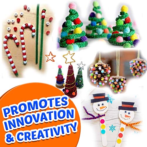 FunzBo 400 Pieces Pipe Cleaners Pompoms Set, Including 100 Pieces Pipe Cleaners, 200 Pieces 3 Size Pom Poms and 100 Pieces 3 Size Wiggle Eyes for Craft DIY Art Supplies