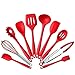 BonBon 10Pcs/Set Silicone Heat Resistant Kitchen Cooking Utensils Non-Stick Baking Tool Tongs ladle Gadget (Red)
