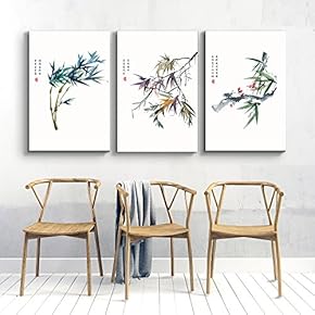 3 Panel Colorful Leaves on Branch with Chinese...