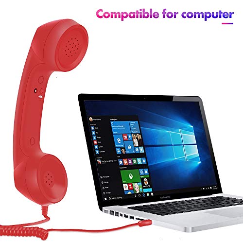 Cell Phone Handset,Retro Telephone Handset Anti Radiation Receivers 3.5MM for iPhone iPad,Mobile Phones,Computer Red - Thumbnail 3