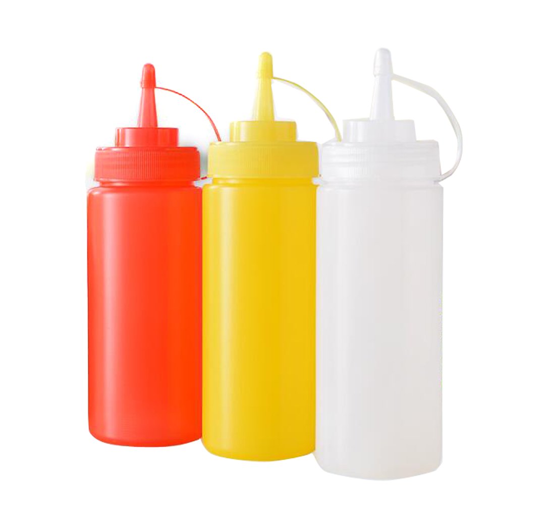 3PCS Plastic Squeeze Sauce Bottles Dispenser/Seasoning Container for Mustard Ketchup Oil Cream Honey and Salad Dressing (Color Ship at Random)