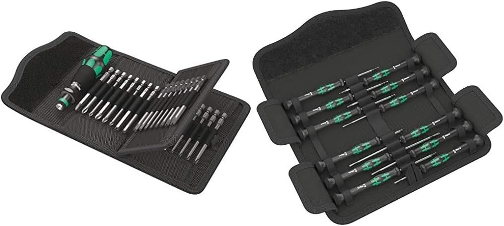 Wera 05059297001 62 Bitholding Screwdriver Set with Bits in Pouch, 33 Pieces & 73675 Kraftform Micro Precision Screwdriver Set, 12 Pieces