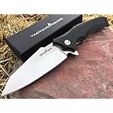 TacticalGearz TG Vex, EDC G10 Folding Knife w/Sheath! Ball Bearing Pivot System, Razor Sharp 9Cr18MoV Satin Stainless Steel Blade! (Black)