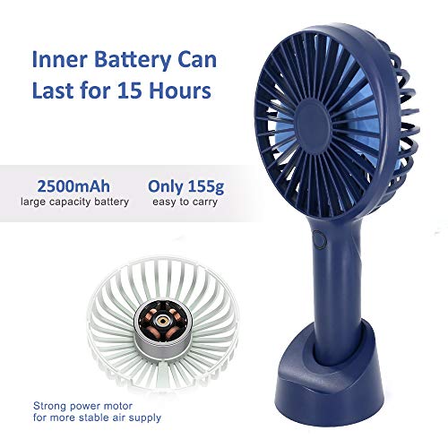 Mini Handheld USB Fan Rechargeable Personal Portable Fan,4 Speeds Battery Operated Desk Fan with Phone Stand Base Powerful Airflow for Office Room Outdoor Traveling