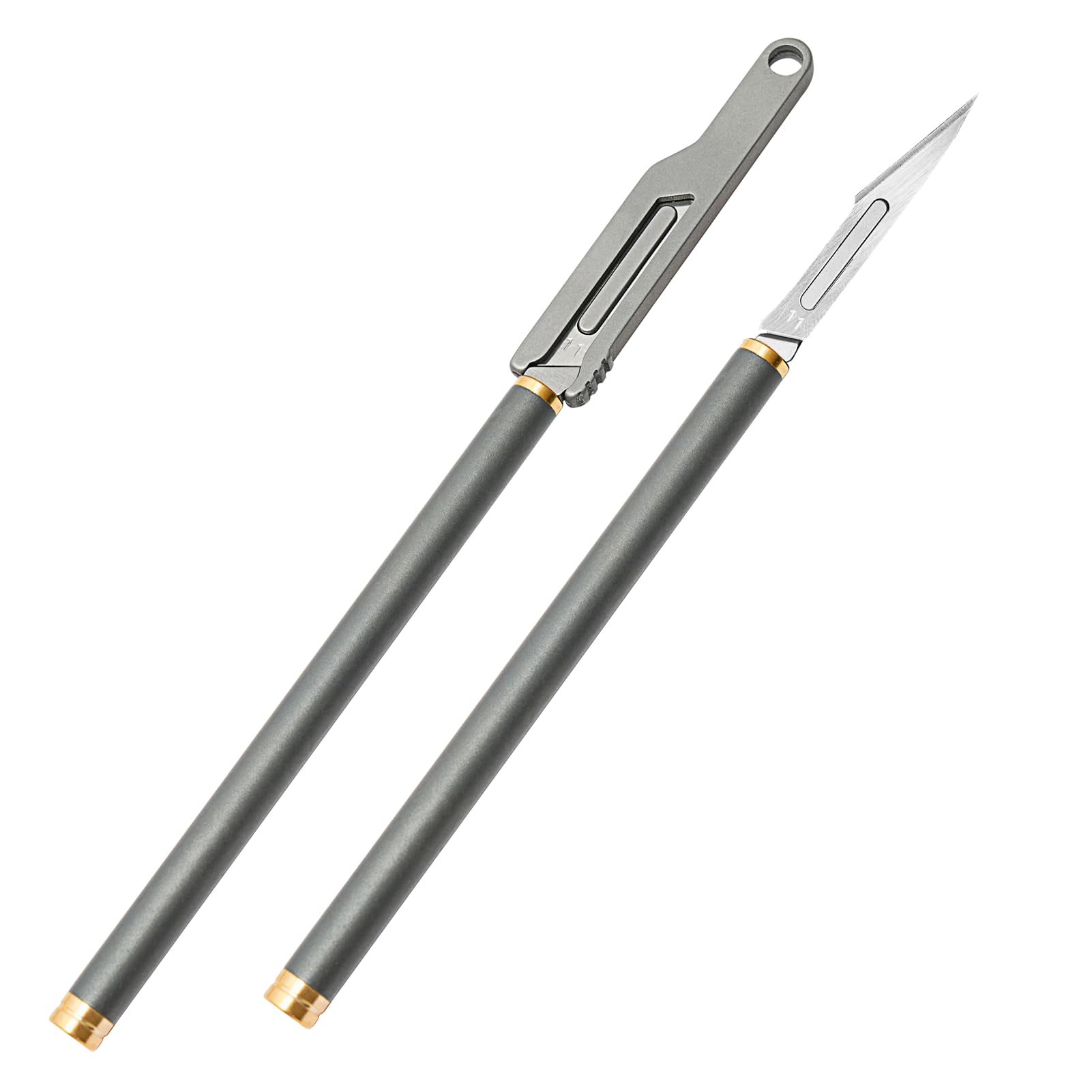 Photo 1 of ainhue A535 Pocket Scalpel Utility Knife, 10pcs #11 Blades, 5.35 inch Cylinder Titanium Handle, EDC Multi-Tool Knives for Box Opening, DIY Craft (Grey)