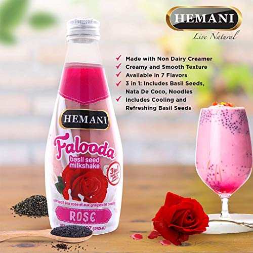 HEMANI Rose NonDairy Basil Seeds Milkshake Falooda Drink 9.8 FL OZ