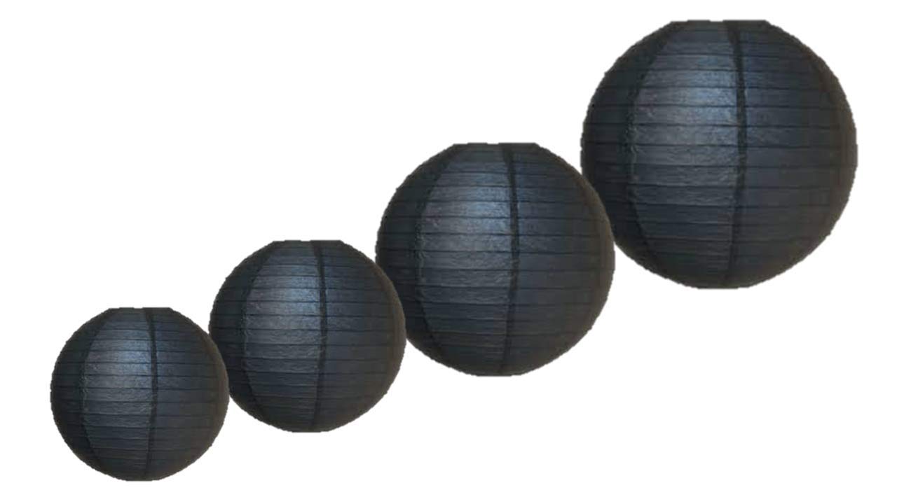 Pack of 4 Decorative Chinese Round Paper Lanterns (8", 10", 12", 14") Several Sizes and Colors lampshades (Black)