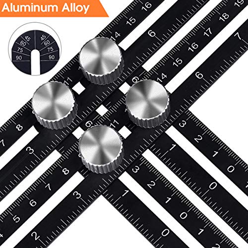 KEGOUU Multi Angle Measuring Ruler, Premium Aluminum Ultimate Template Tool/Layout Tool/Angle Finder Woodworking Tool/Flooring Angle Ruler for Handymen, Builders, Craftsmen, DIY-ers (4 sides, Black)