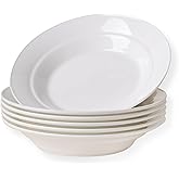 Acyhggi Ceramic Pasta Bowls Set of 6– 13.5oz/22oz Porcelain Soup & Salad Bowls, Wide Rim, Oven/Dishwasher Safe – Elegant White Dinnerware for Italian Dishes