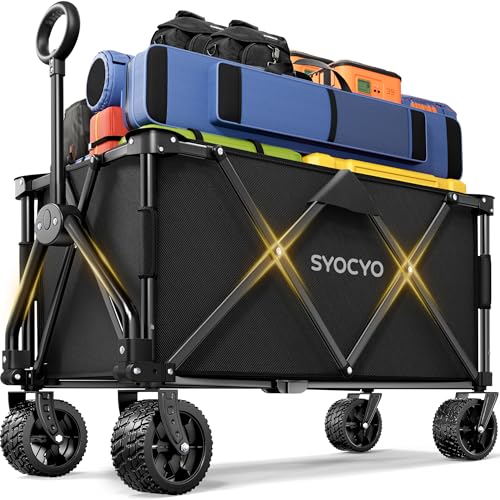 Beach Wagon 420LBS – Heavy Duty Wagons Carts Foldable, Collapsible Wagon with Big Wheels for Sand & Cup Holders for Camping Garden Sports Grocery