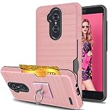 ZTE Imperial Max Z963U/ZMAX Pro Z981/Kirk Z988/Grand X Max 2/Max Duo LTE Case With Phone Stand,Ymhxcy [Credit Card Slots Holder] Dual Full-Body Shockproof Protective Cover Shell For Z981-LCK Rose Gold
