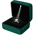 MSSZDLI Velvet Ring Box LED Light Jewelry Engagement and Wedding Gifts for Presentation (Dark Green)