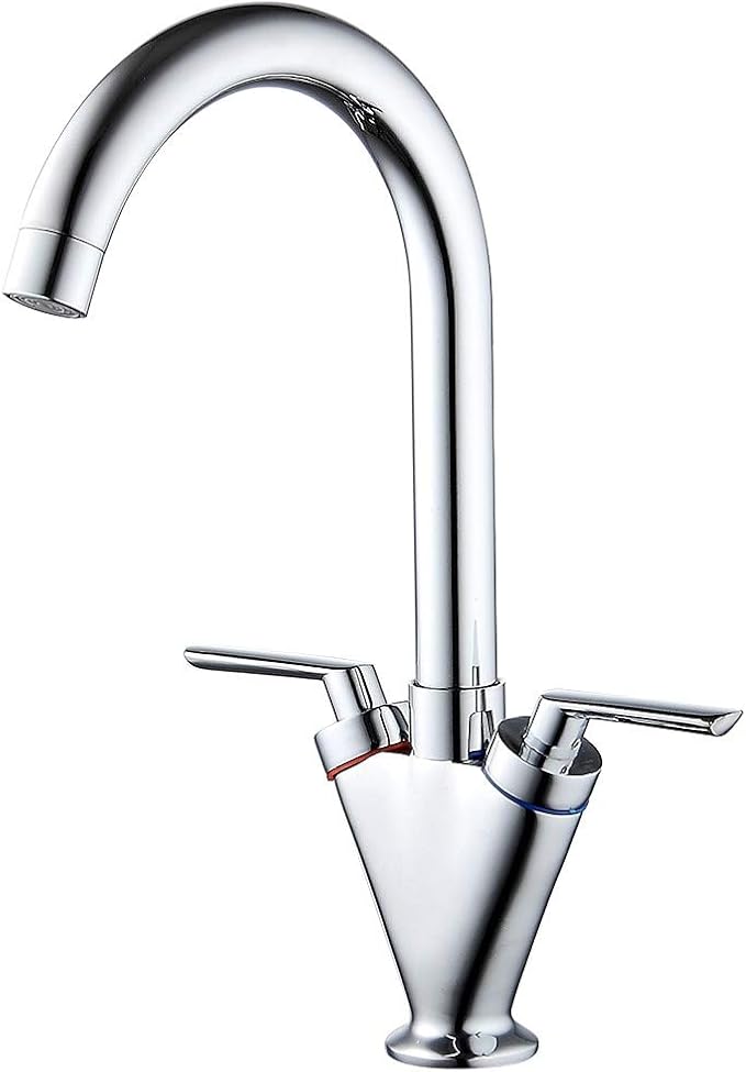 Heable Kitchen Sink Mixer Taps with Swivel Spout Chrome Brass Dual