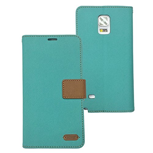 Galaxy Note 4 case, Roar Wallet Case with Twilled Pattern Texture, Diary Book Design with Magnetic Clip Closure Flip case cover, [Card Slots][Cash Pocket][Kickstand] for Galaxy Note 4, Mint Green