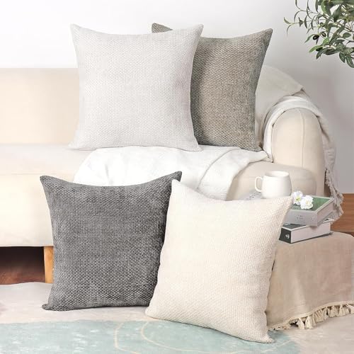 AKASENKO 4 Fundas para Cojines de Sala, Suave Lino Decorativo, Funda de Cojín Cuadrada Bohemia para sofá, Cama, casa, Coche, decoración Interior, 18 x 18 Pulgadas (4, Neutro)