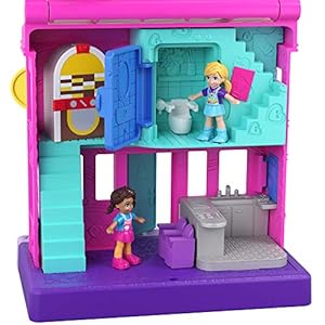 Polly Pocket GGC30 Pollyville Diner with 4 Floors, 2 Dolls and 5 Accessories, Multi-colour