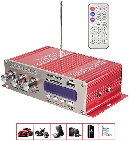 Car Amplifier , YESSHOW Mini Hi-Fi Bluetooth Stereo Digital Power Amplifier Digi AMP Booster Audio Music Player with Remote Control Support FM MP3 SD USB DVD for Auto Car Boat Motorcycle Home [Red]