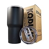 Kodiak Coolers Vacuum Insulated Tumbler Two Lids - Stainless Steel Double Wall - Thermal Coffee Travel Cup Rambler Mug - Thermos BPA Free - Compare to Yeti & Contigo - Hold Ice 24 Hours (Black 30)