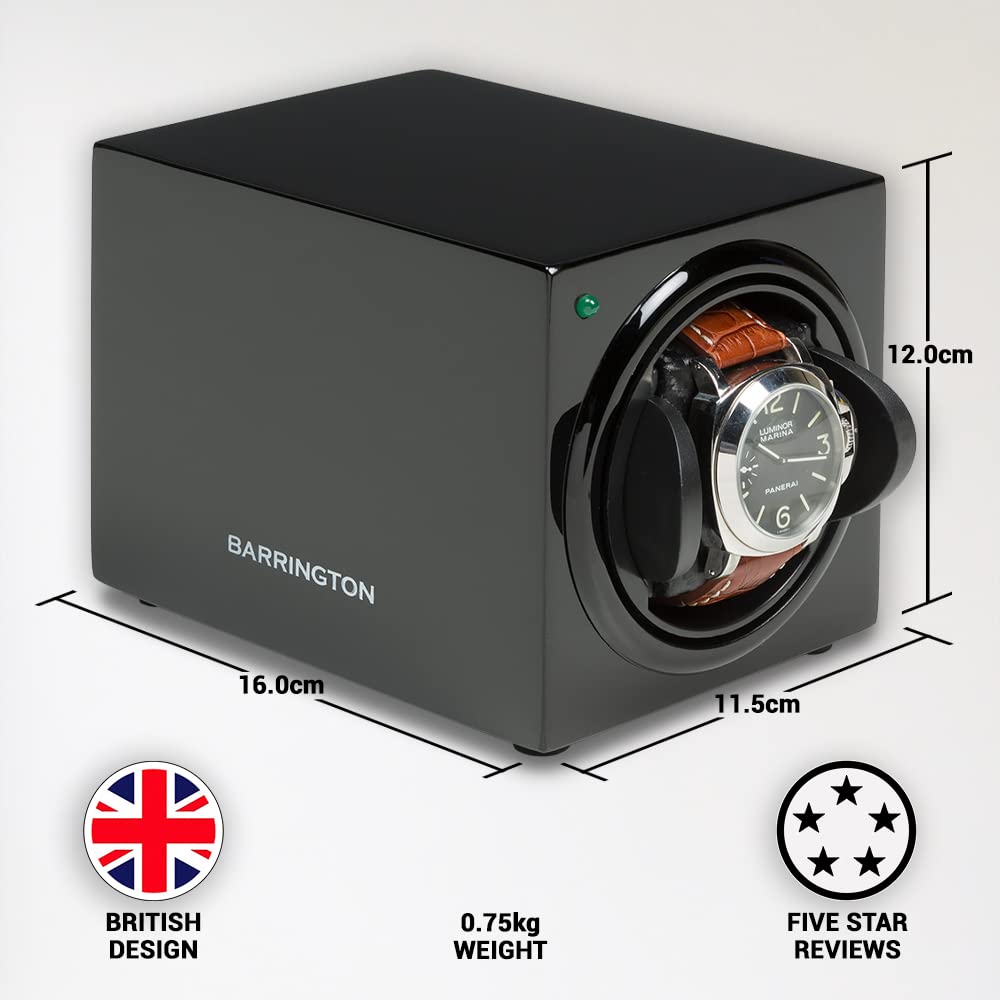 BARRINGTON Single Watch Winder for Automatic Watches with Silent Japanese Motor | Watch Winder for Luxury Brands | Adjustable TPD 650-1950 | AC Operated | Battery Backup