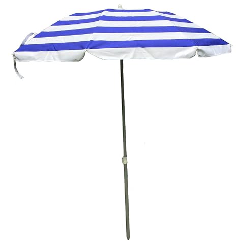 Parasol Pliable Compact Décor Rayé Bleu Blanc Diam 180 Cm