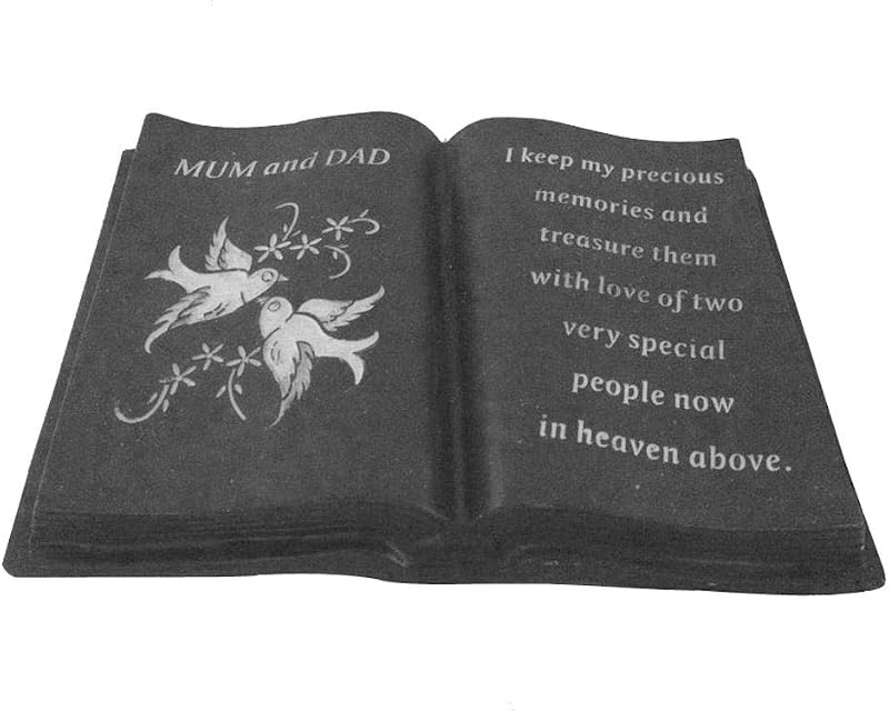 YöL Slate Grey Mum Dad Memorial Dove Book Stone Grave Plaque Ornament