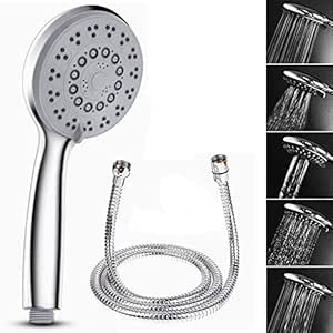 Rovtop Alcachofa de Ducha 5 Modos + Manguera de Ducha de Acero Inoxidable de 1,5 M (G1 / 2)