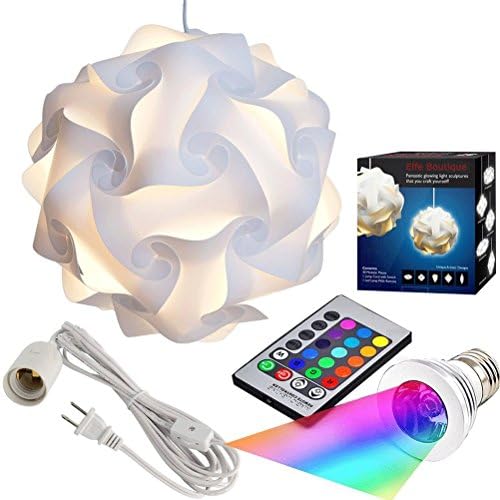 Puzzle Lights with Lamp Cord Kits, Self DIY Assembled Puzzle Lights Mordem Lampshade Iq Lamp Shades M Size (Home Decor Light) (White Lampshade +Remote Control Bulb+Cord)