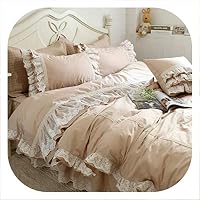 HANBINGPO Luxury Embroidery Wedding Bedding Set Lace Ruffle Duvet Cover Elegant Bed Sheet Bedspread Romantic Bedroom Decoration Beddings,Full