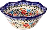 Polish Pottery Ceramika Boleslawiec, 0423/238, Bowl Viki 1, 3 1/4 Cups, Royal Blue Patterns with Red Cornflower and Blue Butterflies Motif