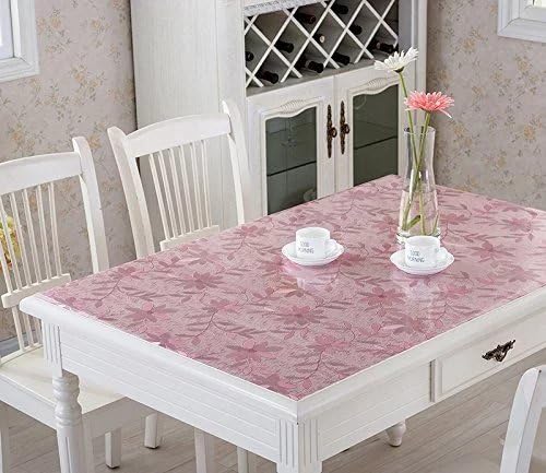 Hiyoli Soft Glass PVC Tablecloth Protector for Table /Oil-proof/Waterproof Stain-resistant/Mildew-proof, Pink Floral A 27 x 27 Inch (70 x 70 cm)