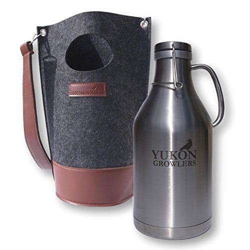 Yukon Growlers Premium Insulated Stainless Steel Growler with Felt Case Keep Your Beer Cold