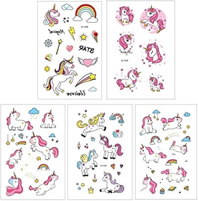Toyvian 10 Unids Unicornio Temporal Pegatinas Removibles Tatuaje De Dibujos Animados Unicornio Tatuaje Fiesta Favores Para Ninos Ninas Ninos Amazon Es Hogar