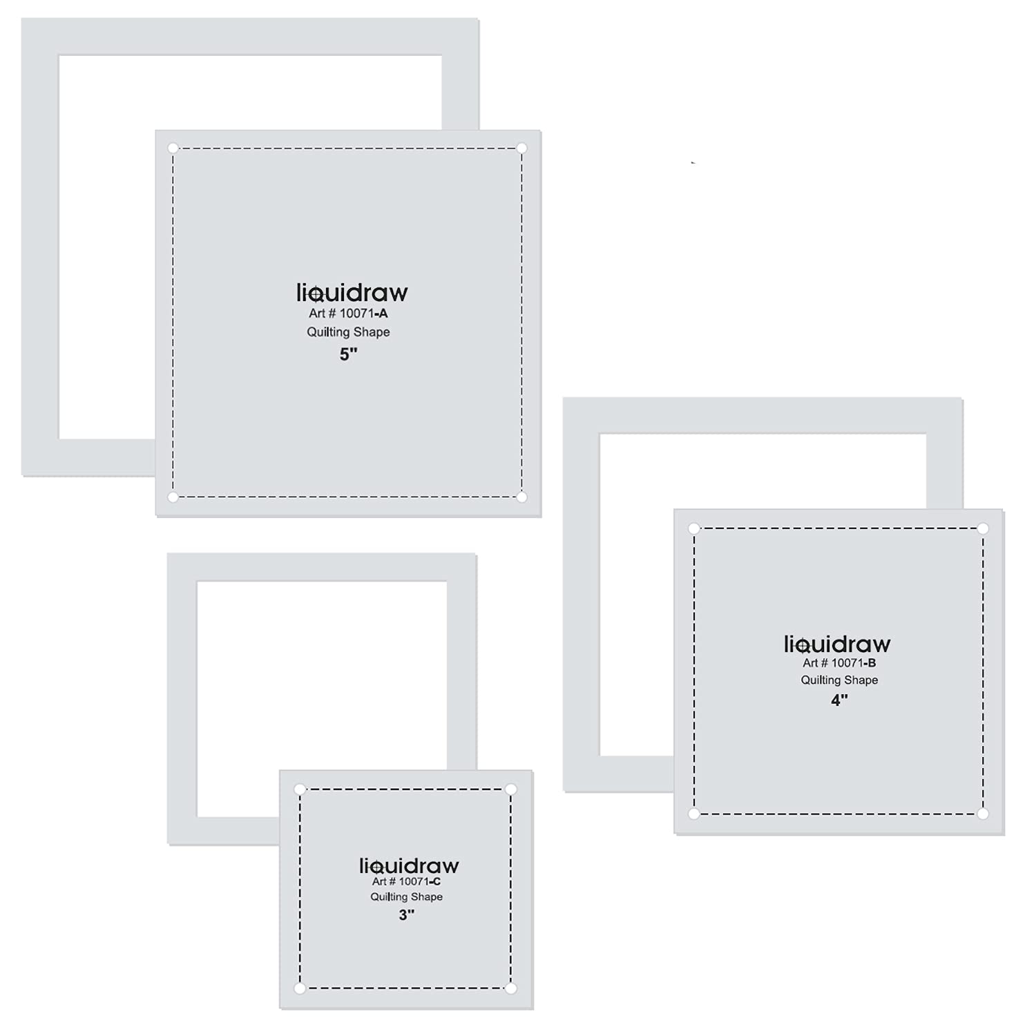 Liquidraw Quilting Templates & Rulers for Patchwork - Square (Set of 3) | Clear Acrylic Sewing Template Stencils | 3", 4" & 5" Sizes | Easy-Read Quilt Cutting, Piecing, Measuring & Fabric Guide