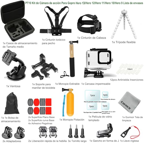 Gurmoir Accessories Kit for GoPro Hero 13/12 /11/10 /9 Black, with Waterproof Case Compatible with Go Pro Camera 13 12 11 10 9(PT10)