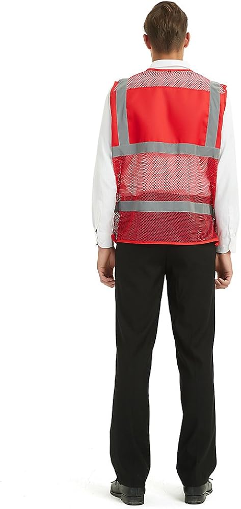 TOPTIE Pack of 5 Wholesale Unisex Volunteer Vest Safety Reflective Running Cycling Vest with Pockets: Clothing