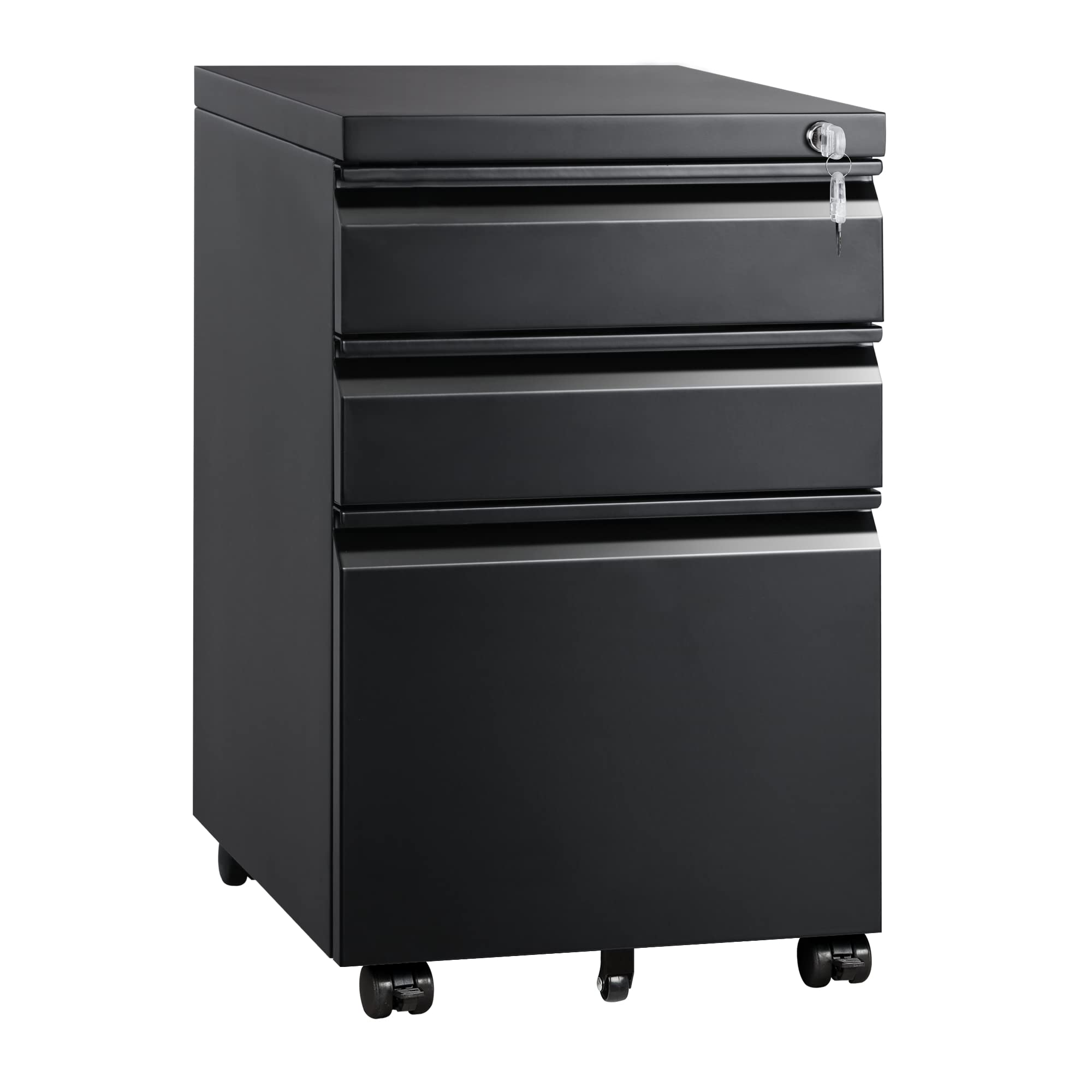 Photo 1 of DEVAISE 3 Drawer Mobile File Cabinet with Lock, Under Desk Metal Filing Cabinet for Legal/Letter/A4 File, Fully Assembled Except Wheels, Black