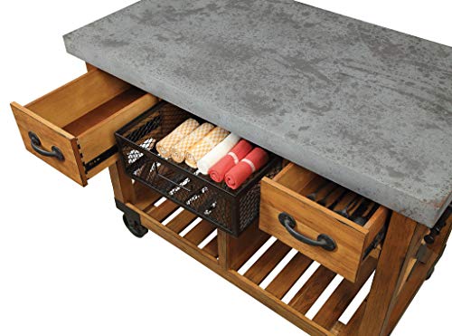 Major-Q 48" Industrial Style Distressed Antique Oak Finish Dining Storage Kitchen Island Cart with Caster Wheels, 9098182