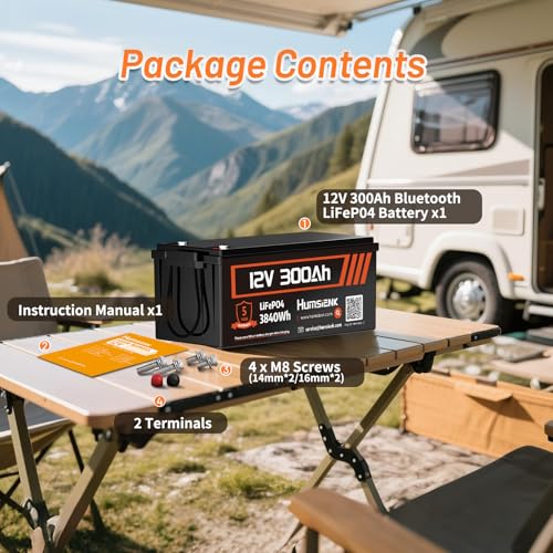 HumsiENK 12V 300Ah LiFePO4 Battery 2-Pack, 7680Wh Deep Cycle Lithium Battery with Bluetooth, Low-Temp Protection, 200A BMS (2560W Output), 15000 Cycles for RV, Solar, Marine and Off-Grid