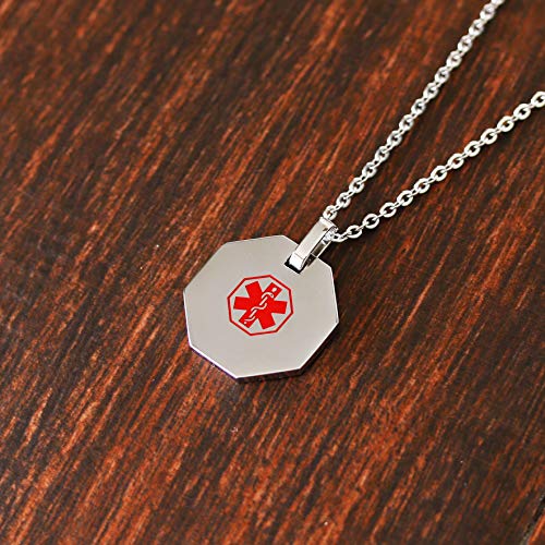 My Identity Doctor - Medical Alert Mens Womens Necklace with Pendant - Custom Engraving for Diabetes Warfarin Dialysis Stroke Pacemakers - 27in - 68.5cm Chain - Red
