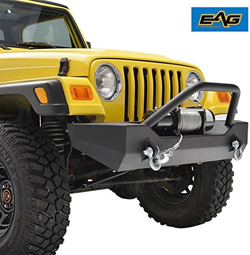 E-Autogrilles 87-06 Jeep Wrangler TJ/YJ Off Road Black Textured Front Bumper with D-Ring (51-0018）
