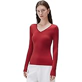 SUUKSESS Cloud Cashmere Women V Neck Fitted Long Sleeve Shirt Basic Soft Knit Tops