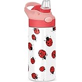 Kigai Ladybug Kids Water Bottle,Insulated Stainless Steel Reusable Metal Thermos Bottles, Leak-Proof Straw Lid, BPA-Free, For Boys,Girls