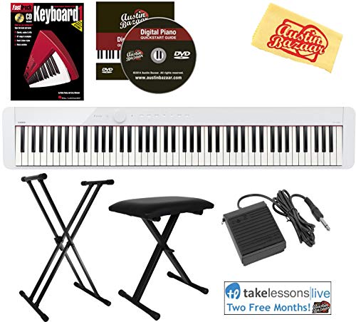 Casio Privia PX-S1000 88-Key Digital Piano - White Bundle with Adjustable Stand, Bench, Sustain Pedal, Instructional Book, Online Lessons, Austin Bazaar Instructional DVD, and Polishing Cloth - Thumbnail 3