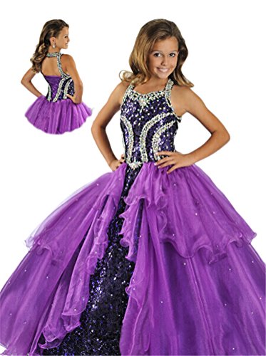 HuaMei Girls Princess Sequins Ball Gowns Purple Party Pageant Dresses 5 US Purple