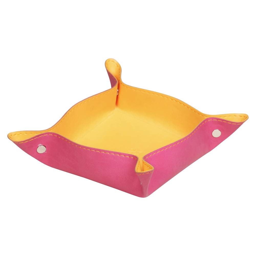 RHODIA 318952C - Reversible Raspberry Tidy Box - 12x12x4.5 cm - Orange Saddle Stitching, Magnetic Corners - Faux Leather - Rhodiarama Home Office Collection - Office Organization & Designer Storage