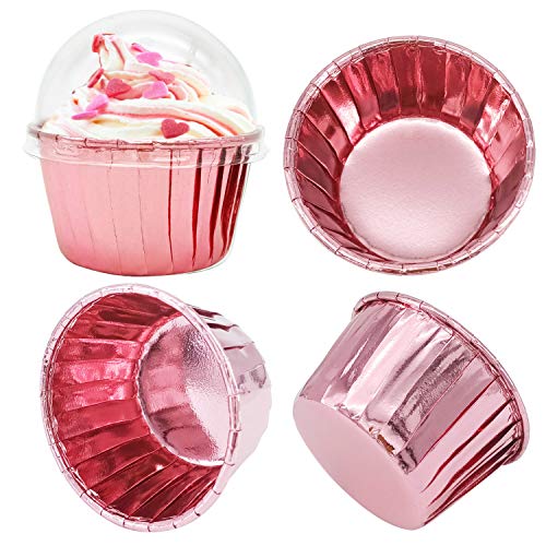 Cupcake Liners with Dome Lids 100Pack,FreeAir 3.5Oz Mini Foil Baking
